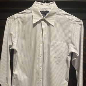 Brooks Brothers Size 14 Button Up Long Sleeve White w/ Blue Pin Stripe
